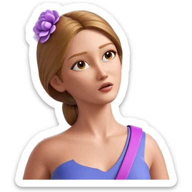 brown haired girl with flower sticker