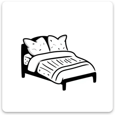 A comfortable bed with pillows and blanket sticker