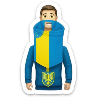 Zelenskyi with the flag of Ukraine sticker