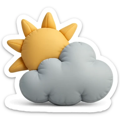 partly cloudy weather with soft sun and fluffy cushion cloud together, cushion style sticker