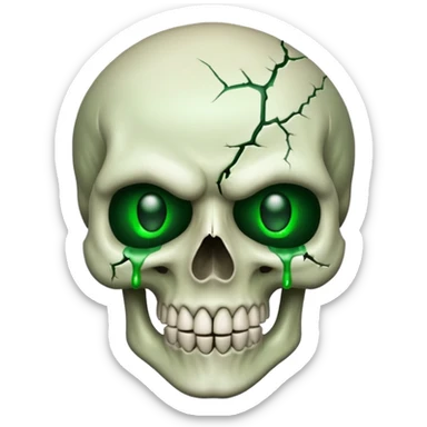 Bleeding skull with glowing green eyes and a sinister smile sticker