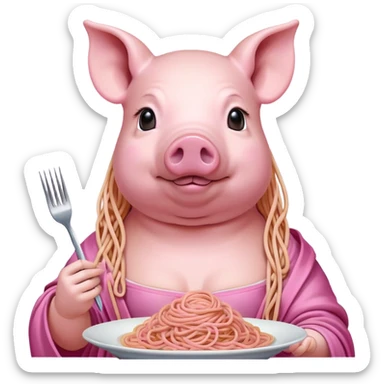   renaissance monalisa pig with pink spaghetti background  sticker