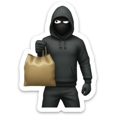 Thief emoji with a bag of money behind him sticker