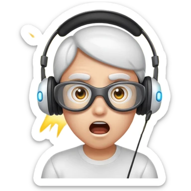 Cartoon character, surprised and blinded by flashbang, headset on, exaggerated eyes, bright white glowing effect, funny expression, Twitch emoji style, transparent background sticker
