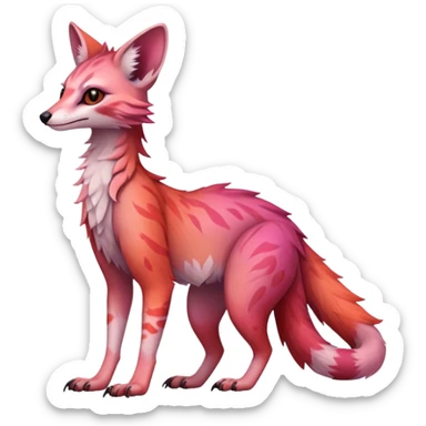 Feral Rare Fantasy dark pastel gradient-pink-red-orange Vernid-Sergal-Genet-species by LiLaiRa, random markings, tufted ears, full body, 4 legs sticker