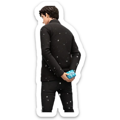 boy with gift in snow sticker