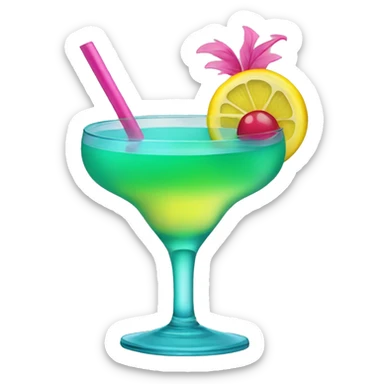 Bluish green cocktail with pink and yellow sticker