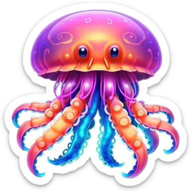 Neon glowing jellyfish-crab-squid sticker