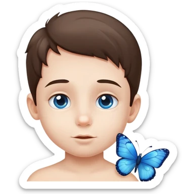 A little kid with a little blue butterfly next to his face is also an addict. sticker