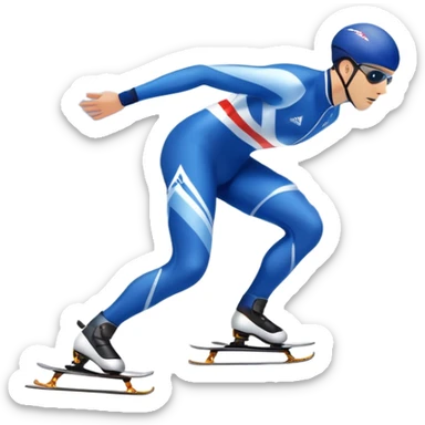 An icon showing a speed skater gliding on a professional oval ice track, captured in mid-motion with aerodynamic posture and sleek skates. The background features snowy mountains, flags, and a clear blue sky. Transparent background reflects the speed and elegance of the sport. sticker