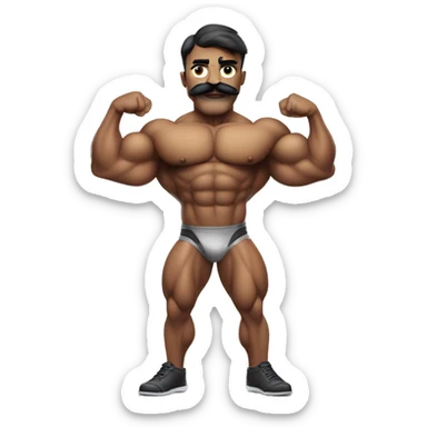 Bodybuilder with a mustache wearing Omni man’s costume and flexing his muscles sticker