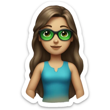 Girl with middle long Brown hair, Blue green eyes, 14 years, and sunglasses on her hair sticker