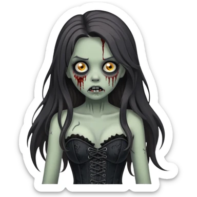 Brunette zombie girl, long hair, black corset sticker