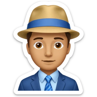 Blue neck tie with hat man sticker