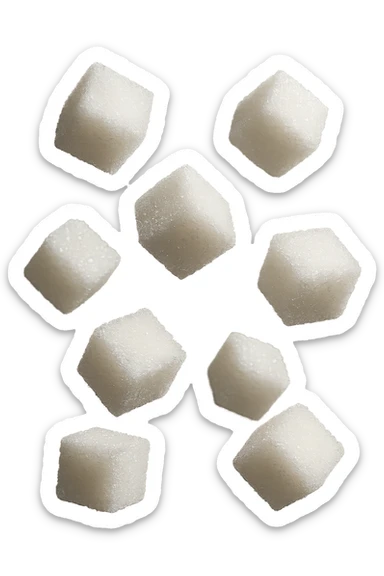 zollette di zucchero fluttuano in aria, iperrealistico 4k sticker