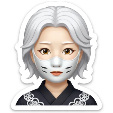 japanese culture white mask woman with white hair sticker