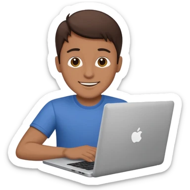 happy man on laptop with brunette skin color sticker
