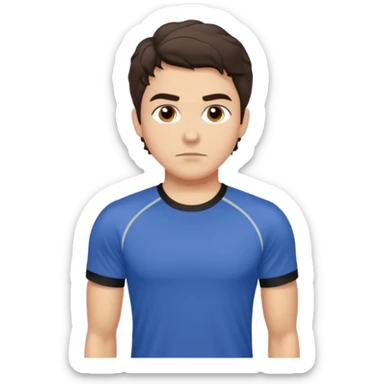 He’s a man with light to medium skin, a defined oval face, full brows, deep-set eyes, and wavy short dark brown tall hair styled with height, sides are trimmed. expression calm and focused relaxed gym training shirt. polished, articulate, and coach vibe. personal development sticker