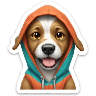 Dog wearing a hoodie with a basketball sticker