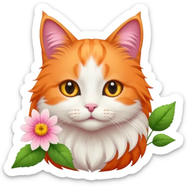 Cat and flower sticker
