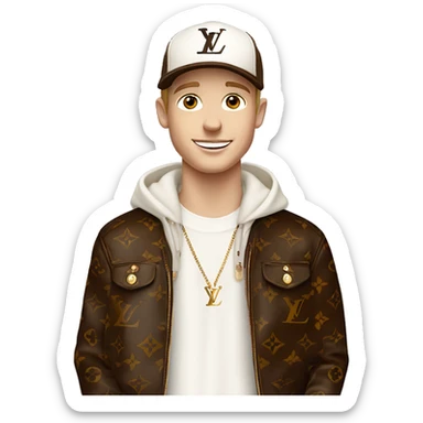 White Boy wearing cap Louis Vuitton brown colour and smile sticker