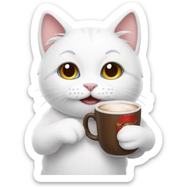 White cat holding hot chocolate  sticker