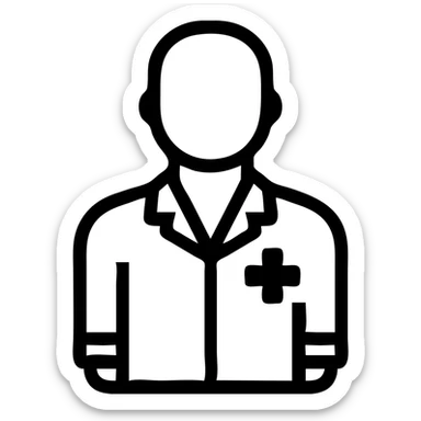outlined icon style Discord role icon for a psychiatric clinic patient, adult person in #6fe8f3 pajamas, small medical cross, serious and minimalist style sticker