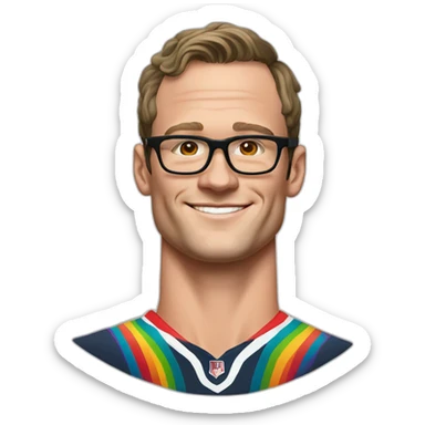Jonathan Toews wearing glasses and rainbow clothes sticker