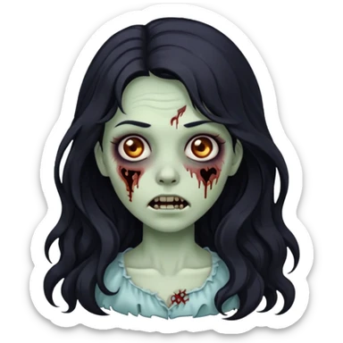 zombie girl with long wavy black hair sticker
