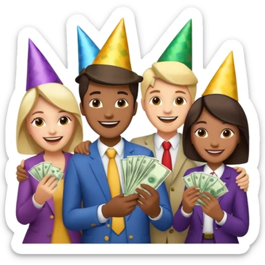 group of excited people who just won cash playing a game sticker