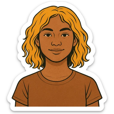 human girl head, medium tanned skin, wavy shoulder-length orangish yellow hair, style 2 sticker