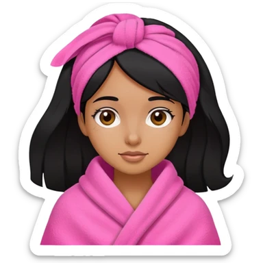 Brown girl, with black hair and pink towl  sticker