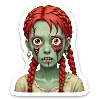 zombie with braided red hair and earrings sticker