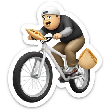Fat white bike rider eating a burrito sticker