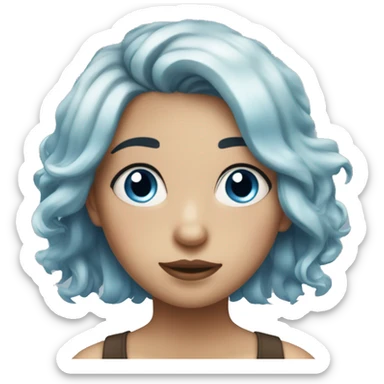 a girl with messy light blue hair, a mole under her mouth, and beautiful with blue eyes sticker