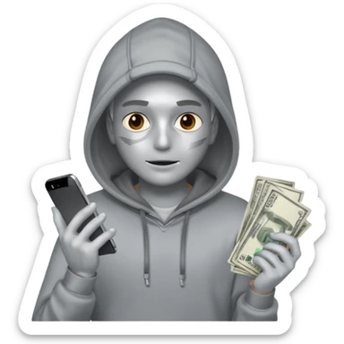 Silver skin, hoodied holding phone and money sticker