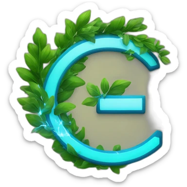 blue "e" from Engie logo and green leaves in the shape of electrical spark sticker