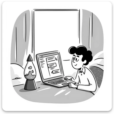 A bedroom lit by a lava lamp and an open laptop running early 2000s MSN Messenger

 sticker