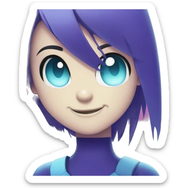 A teenage Robot boy face, Violet Hair, Glowing Blue Eyes,  sticker