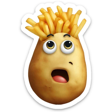 Potato wearing a fry  sticker