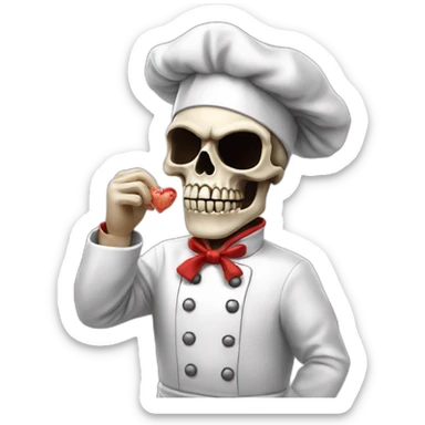 skull chef blowing a kiss heart sticker