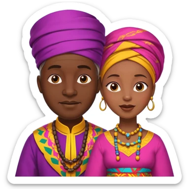 African parents, lively expressions, cultural details, playful toon style sticker