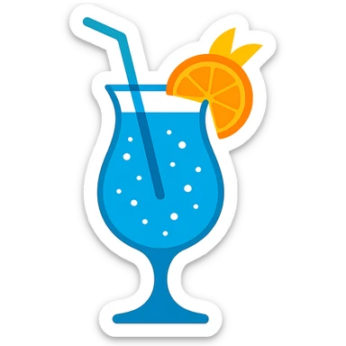 blue curaçao tropical cocktail in a hurricane glass, flat vector illustration sticker