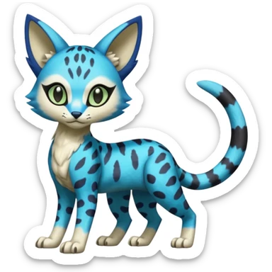 Colorful Meloetta-Sergal-Bastet-Genet-Pokémon-Digimon-Fakémon-fusion-hybrid-creature with Cyan stripes and blue leopard-spot-markings  sticker