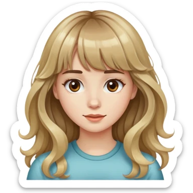 Wavy girl with bangs, brown hair with one blonde streak in her bangs, and white skinned girl long hair  sticker
