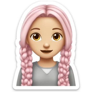 Cute girl with long light braids, pink at the ends. There are two gray British cats nearby sticker
