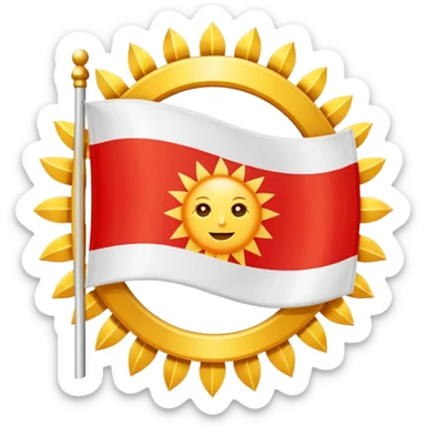 The ezidisch flag is white and red and in the middel is die sun  sticker