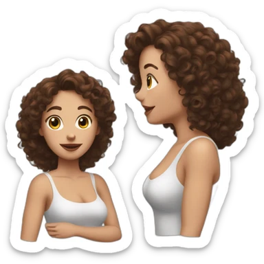 white woman-designer with brown curly hair, wears Off Shoulder Batwing Tank makes heart with her hands sticker
