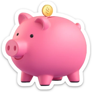 pink piggy bank with coin, 3d cartoon style, slightly shiny, side view, soft lighting sticker