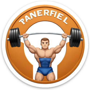 An emblem symbolizing powerlifting, featuring a bold barbell at the center, with strong, muscular arms lifting the barbell. The design is dynamic and powerful, using sharp lines and bold text. The background is minimal, ensuring the focus stays on the emblem. sticker